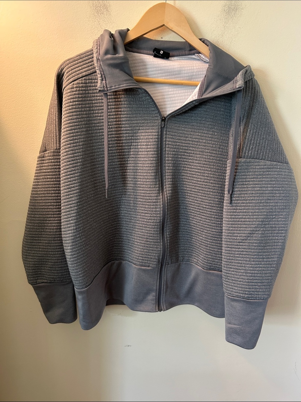 Women’s Nike Dry Fit Full Zip Boxy Ribbed Logo Training Hoodie Cool Gray Size XL